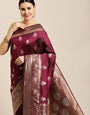 Wine  Color Traditional Handloom Banarasi Silk Saree and Designer Weaving Work Pallu