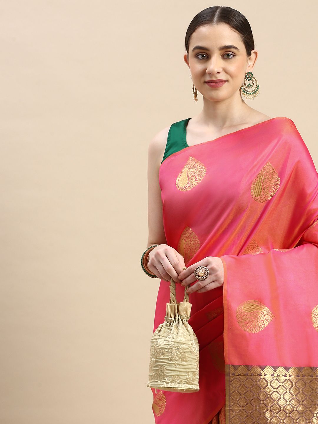 Peach Banarasi silk sarees for weddings