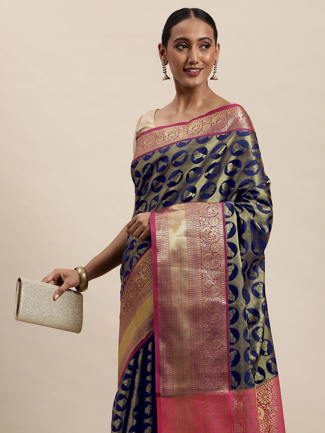 Buy Women's Kanjivaram Soft Lichi Silk Banarasi South Indian Style Saree  With Blouse Piece (blue pan) at Amazon.in