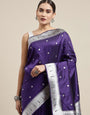 Purple Color Pure silk Paithani saree silver zari weaving work With Muniya Bodar And Gorgeous Nath Pallu & Blouse