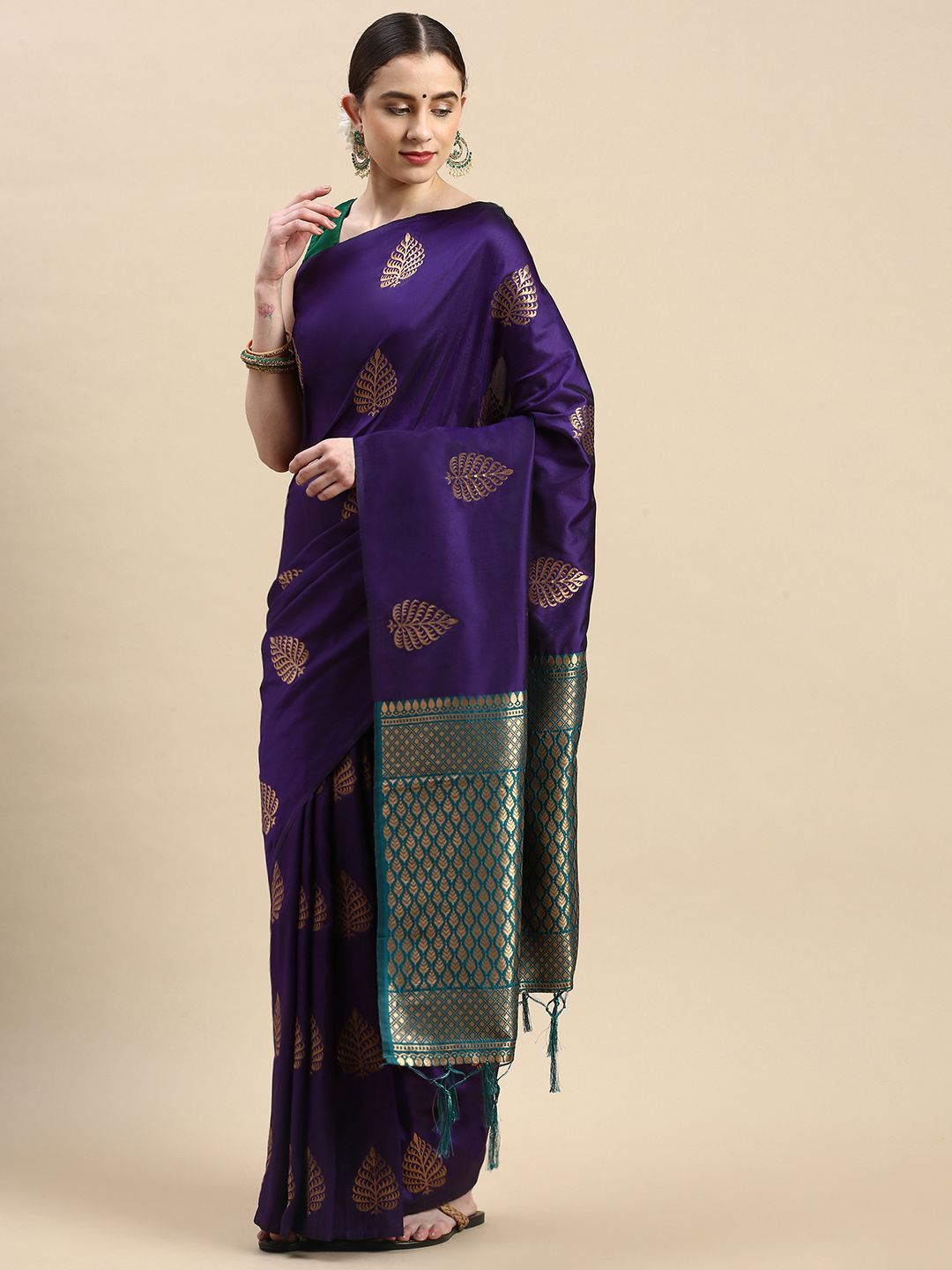 Purple Traditional banarasi saree  looking good