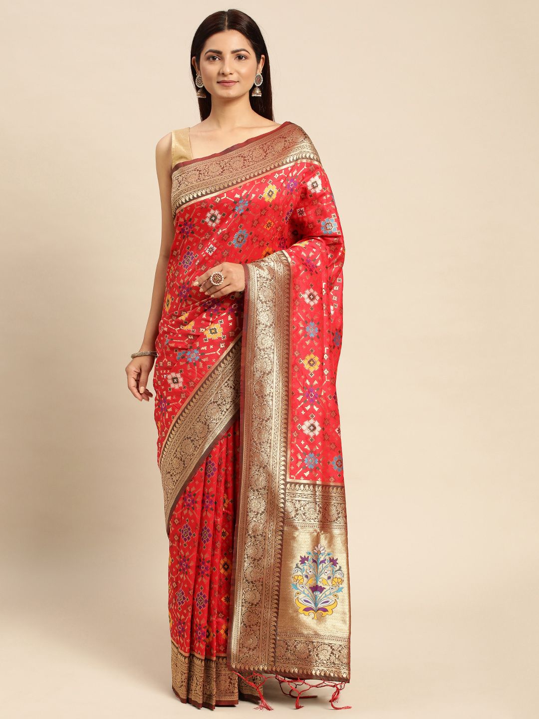 Red color banarasi weaving patola saree with brilliant look