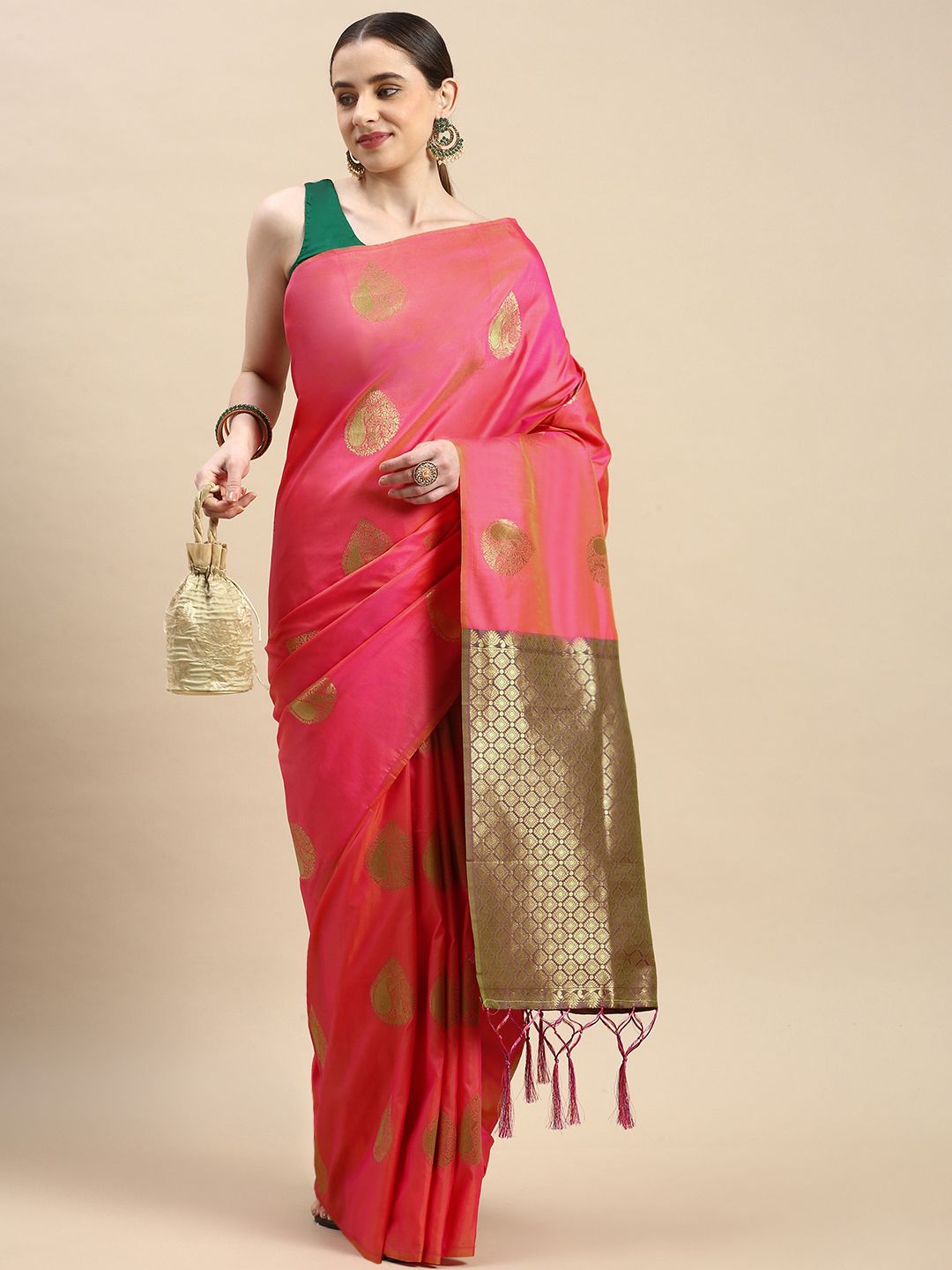 Peach Banarasi silk sarees for weddings