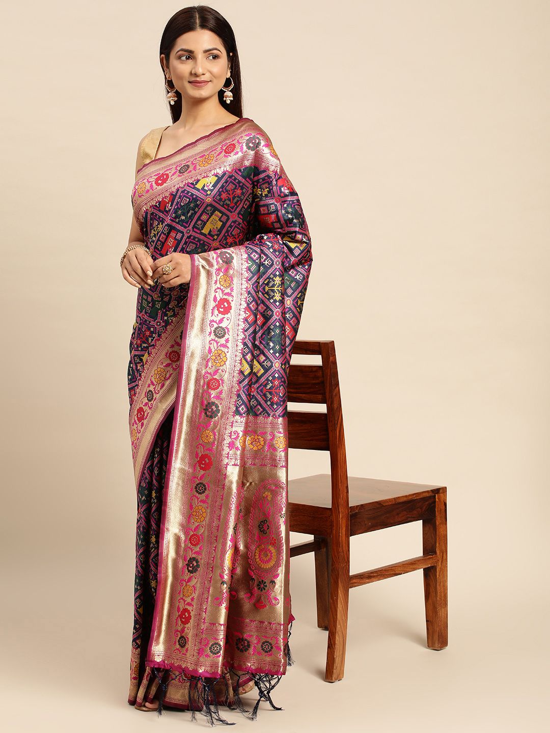 Navy Blue Color Designer Patola Saree Woven design and Heavy Look Designer Pallu-Special Wedding collection