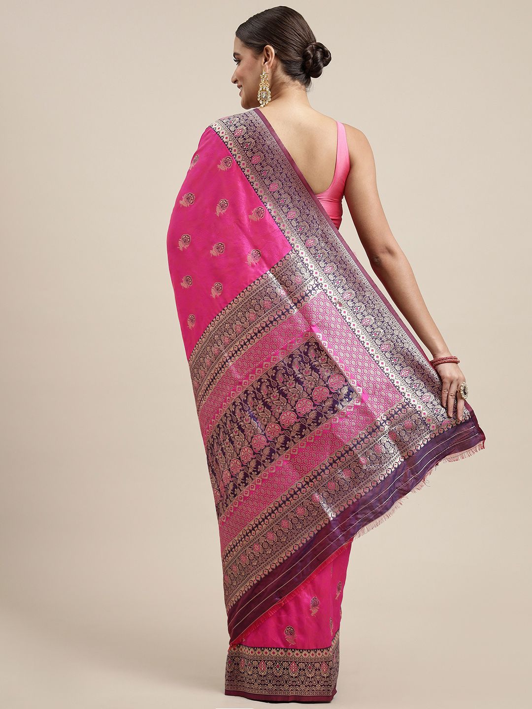 Pink Color Heavy Banarasi silk Emboss Saree Gorgeous all over Body Design