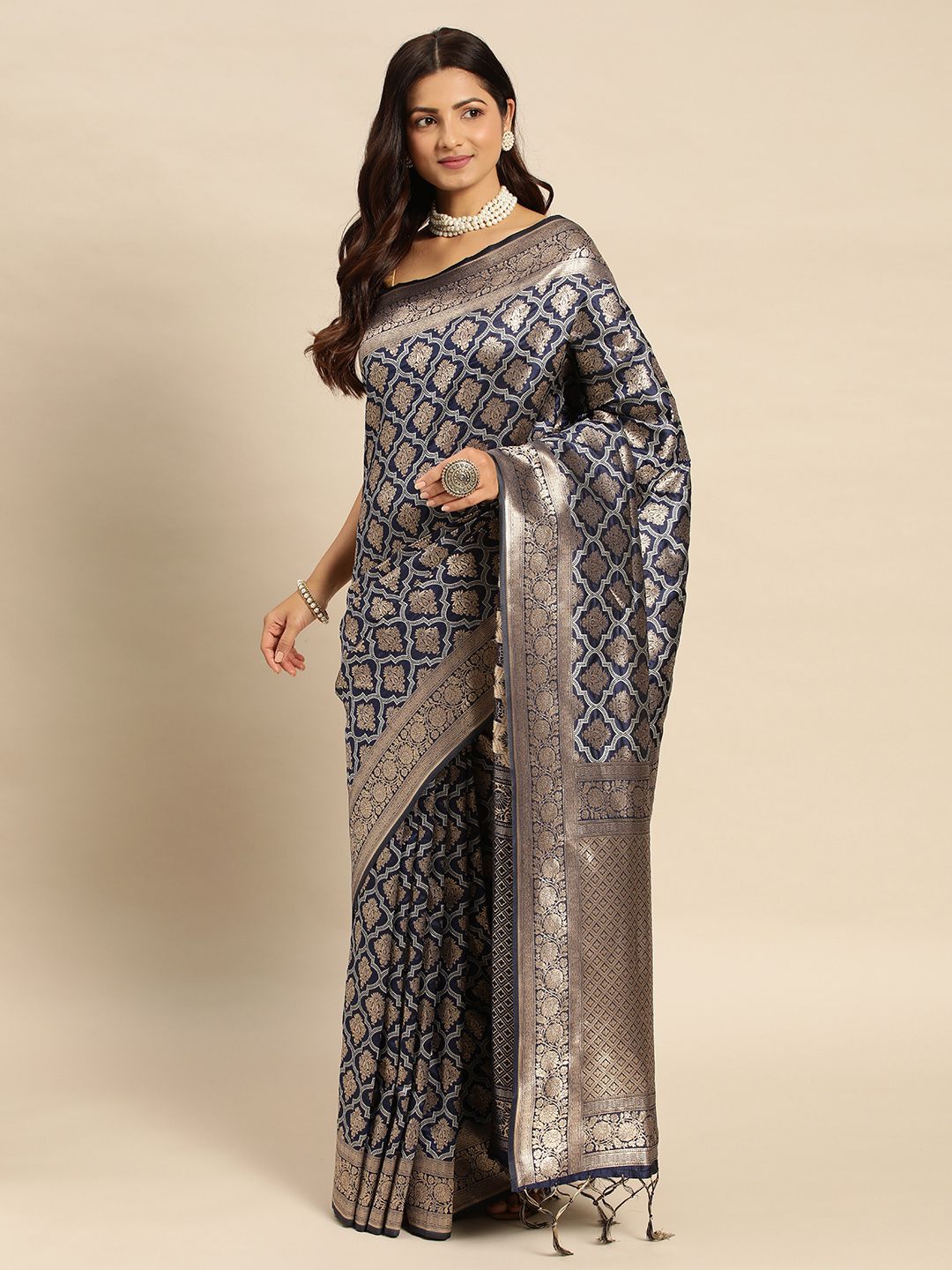 Navy blue Color Pure Soft silk Banarasi Saree-Special Party Wear collection