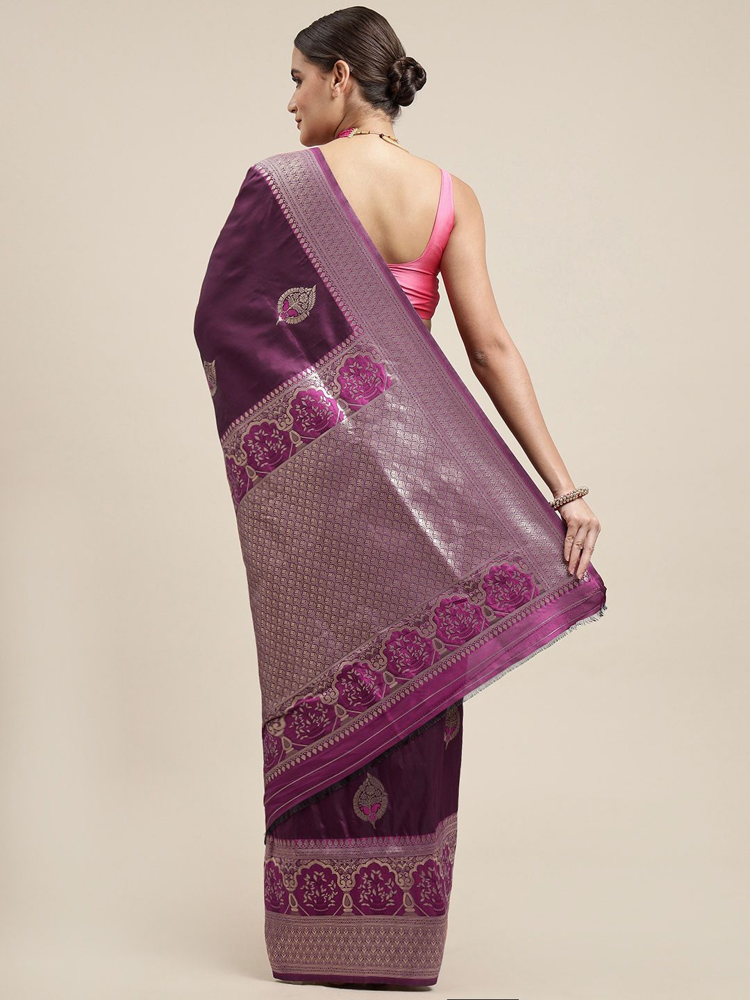 Wine color soft banarasi silk saree with zari weaving work