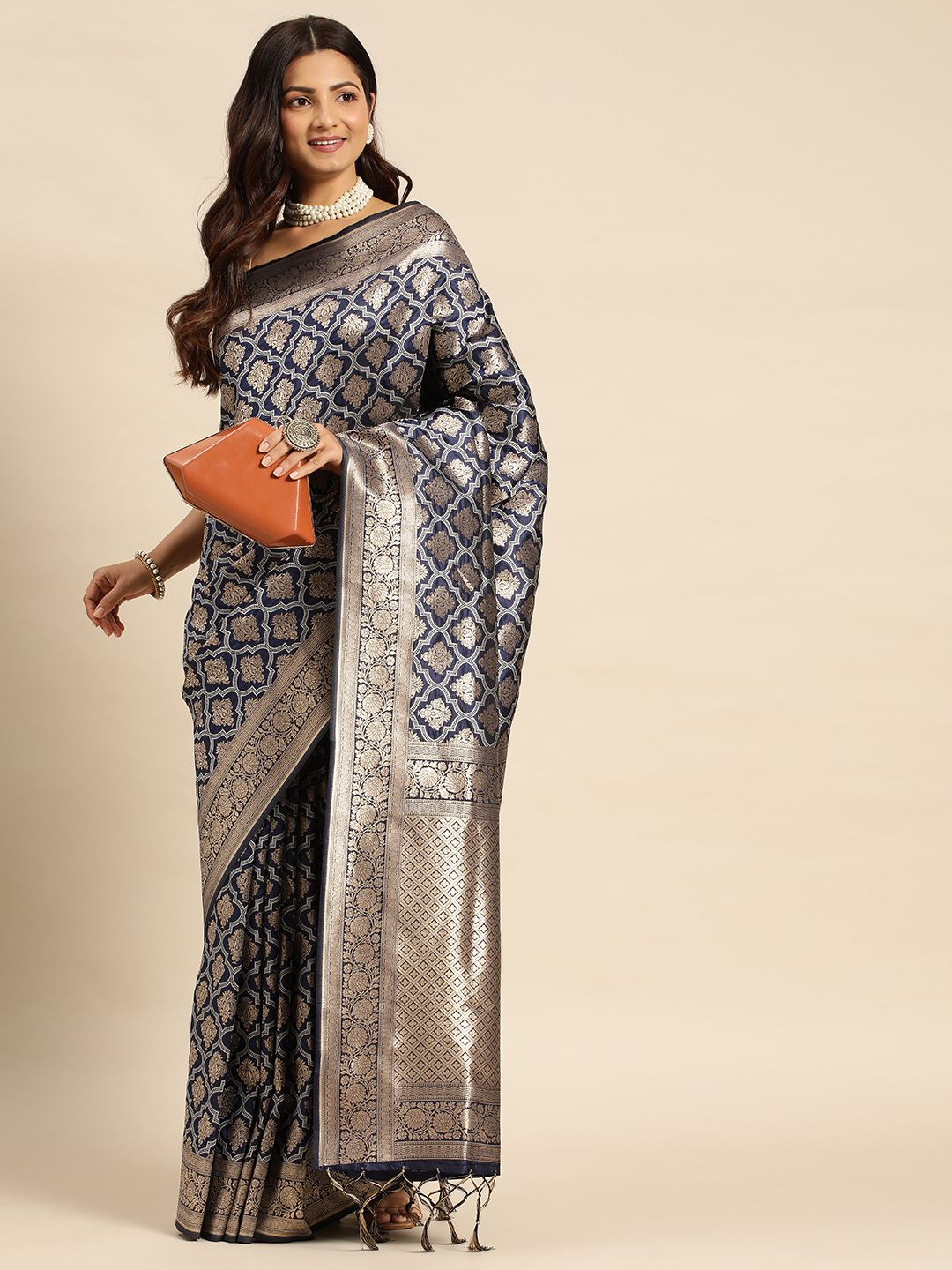 Navy blue Color Pure Soft silk Banarasi Saree-Special Party Wear collection