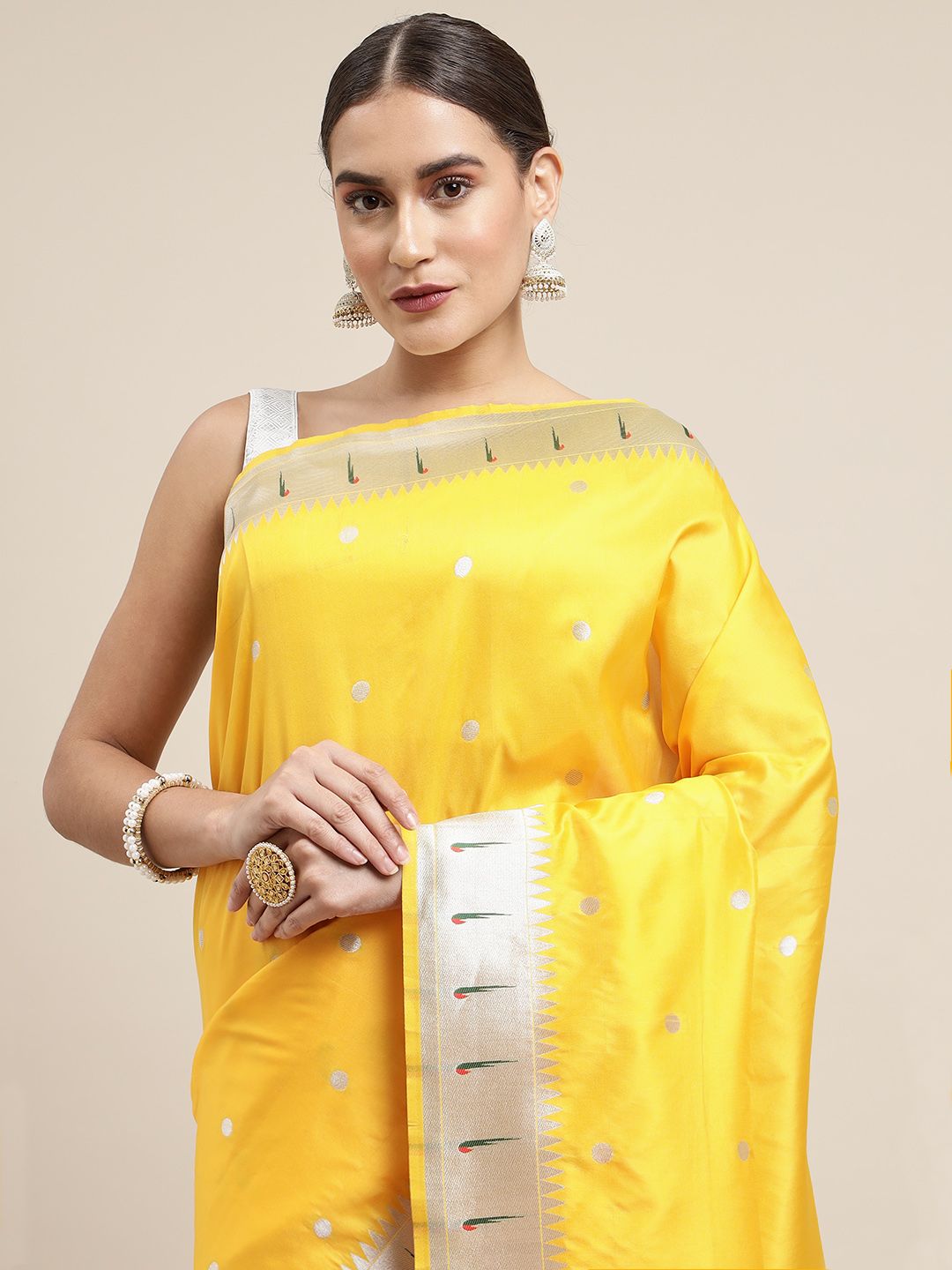 Lemon Yellow Saree with Parrot Green Pallu and Blouse.