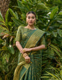 Green Toned Traditional Kanjivaram Silk Saree and Gold Zari Weaving Work