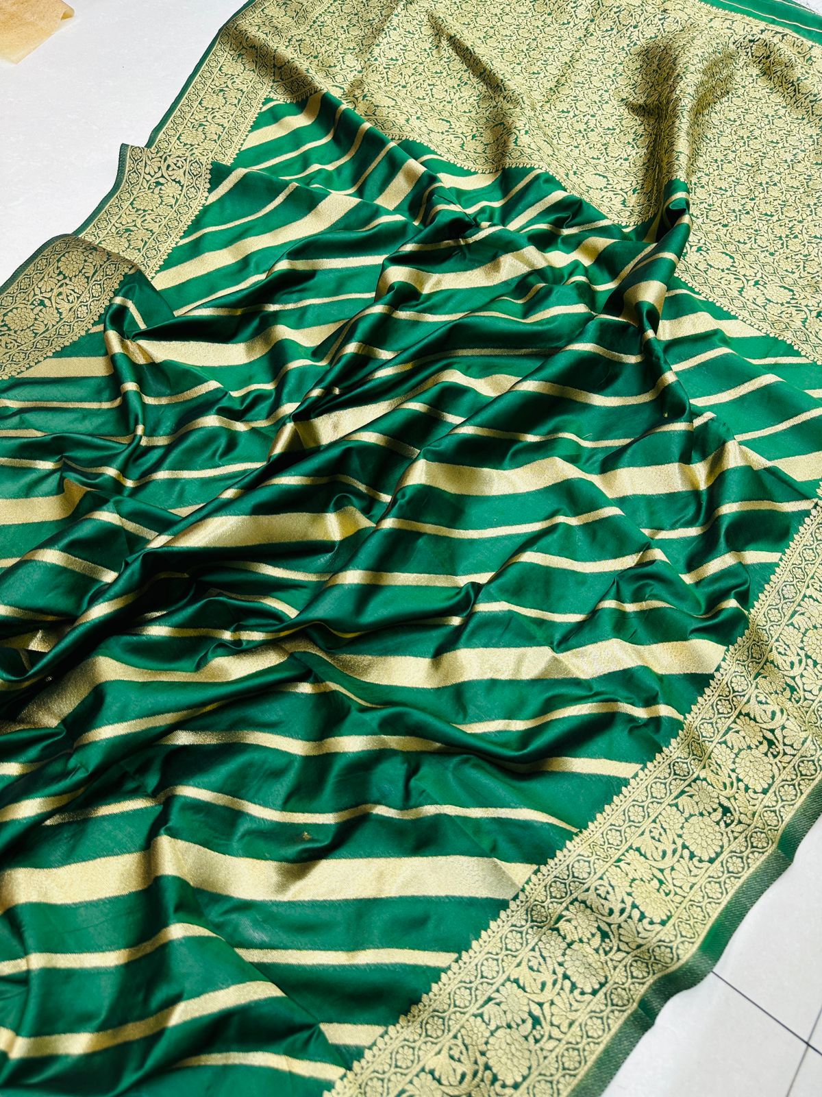 Green Toned Traditional Leriya Design Banarasi Soft Silk Sarees