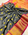 Black  Toned Floral Zari Art Silk Kanchipuram Saree