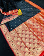 Black Toned Designer Banarasi Sarees With Contrast border and Blouse