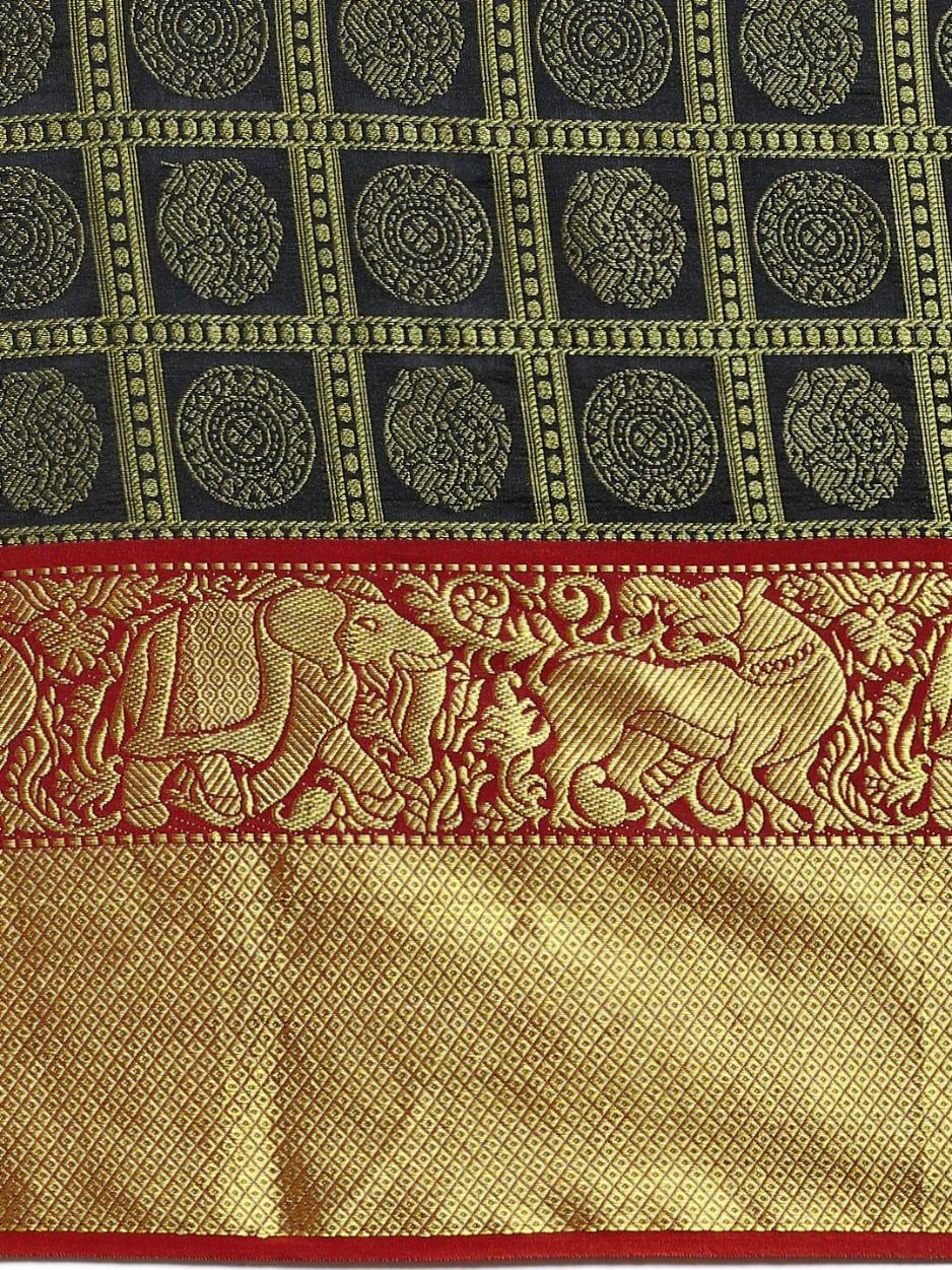 Black Color Ethnic Motifs Zari Pure Silk Kanchipuram Saree