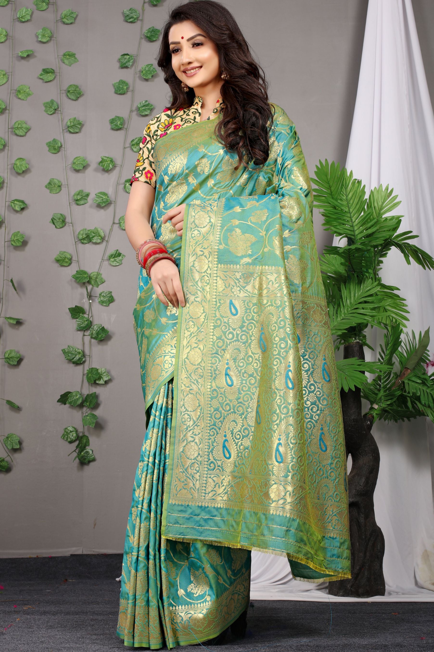 sea green allover zari weaving designe new paithani saree for woman