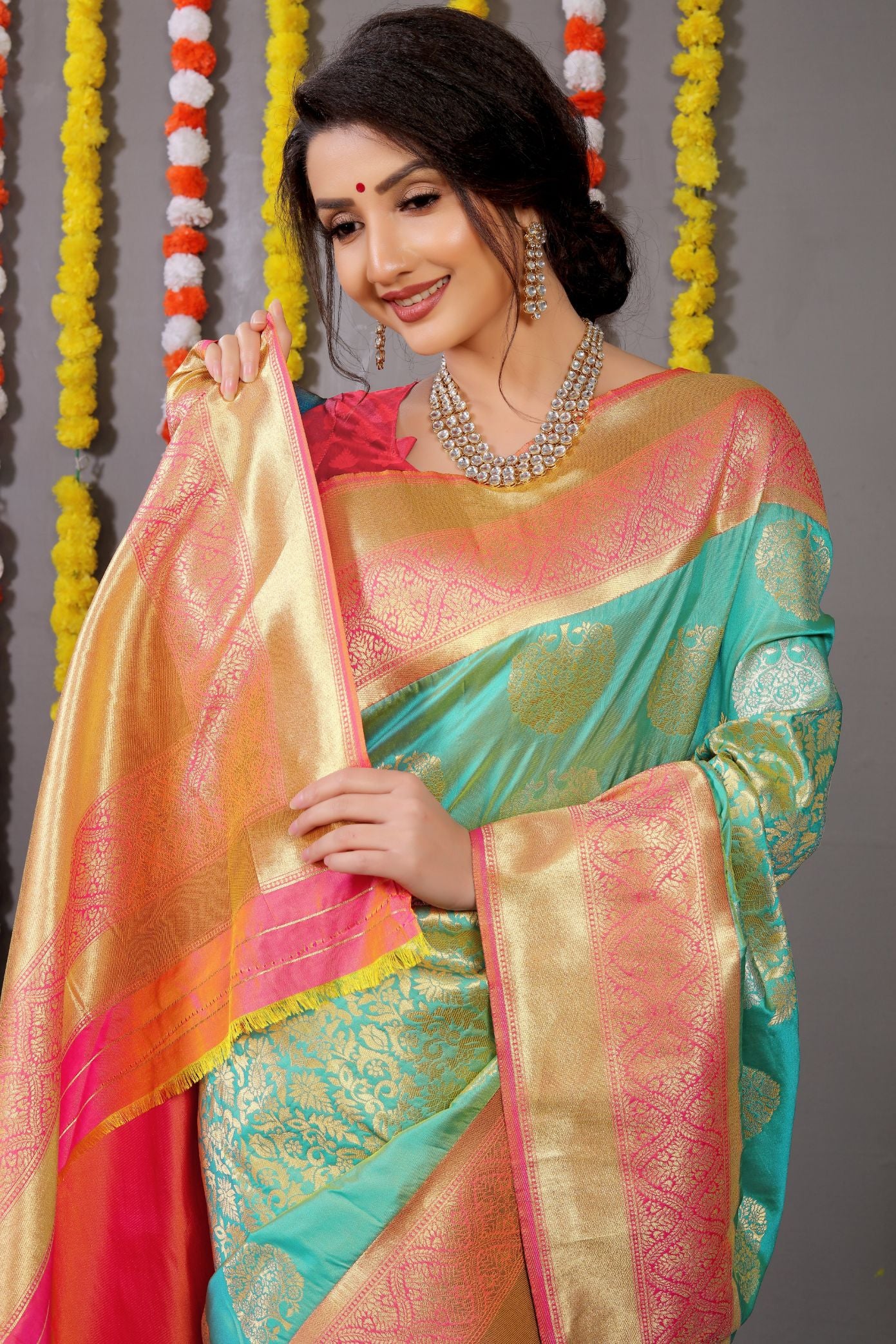 Sea green Color Zari Woven Banarasi Sarees and Designer Weaving Work