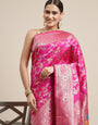 Pink Color Soft Silk Banarasi Saree Gorgeous Meenakari Design And Pallu