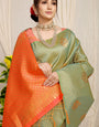 Mehndi Toned Ethnic Motif New Look Woven Design Zari Kanjeevaram Saree