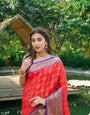 Red Toned Kanchipuram Soft Silk Saree and Gold Zari Weaving Work And Rich Pallu