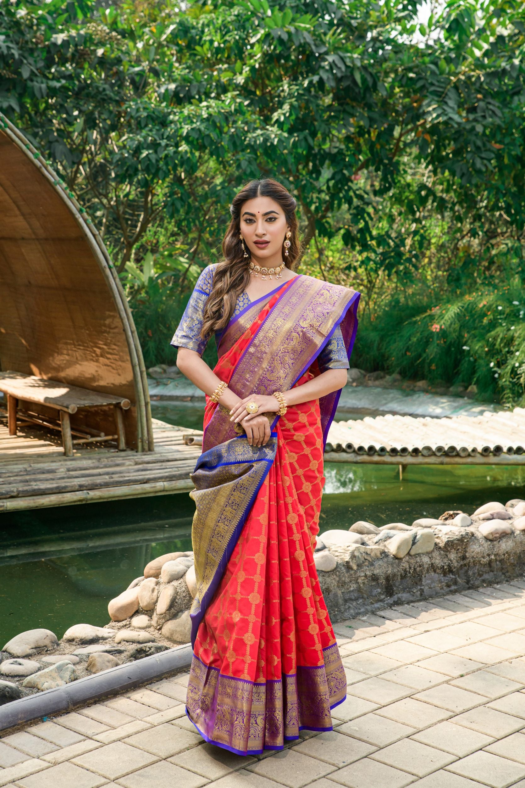 Red Toned Kanchipuram Soft Silk Saree and Gold Zari Weaving Work And Rich Pallu