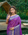 purple Toned Kanchipuram Soft Silk Saree and Gold Zari Weaving Work And Rich Pallu