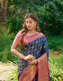 Navy Blue Toned Kanchipuram Soft Silk Saree and Gold Zari Weaving Work And Rich Pallu
