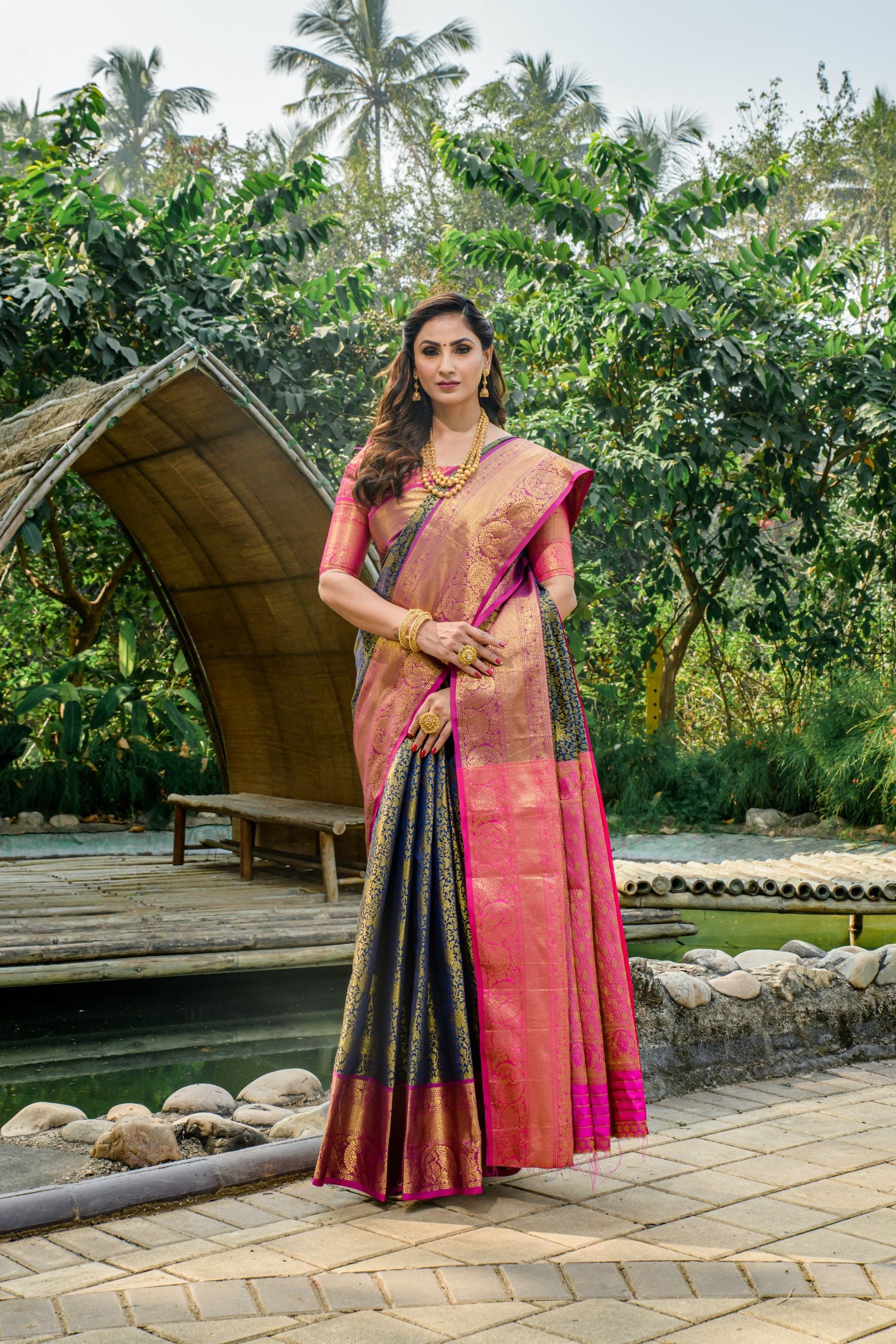 Navy Blue Toned Heavy Look Kanchipuram Silk Saree-Special Wedding Collection