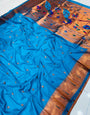 Firozi Color Pure Paithani Silk Saree With Meenakari Weaving Work and Pallu