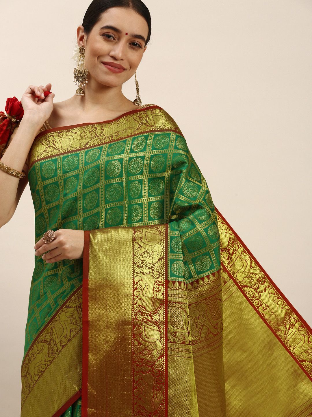 Green Color Ethnic Motifs Zari Pure Silk Kanchipuram Saree