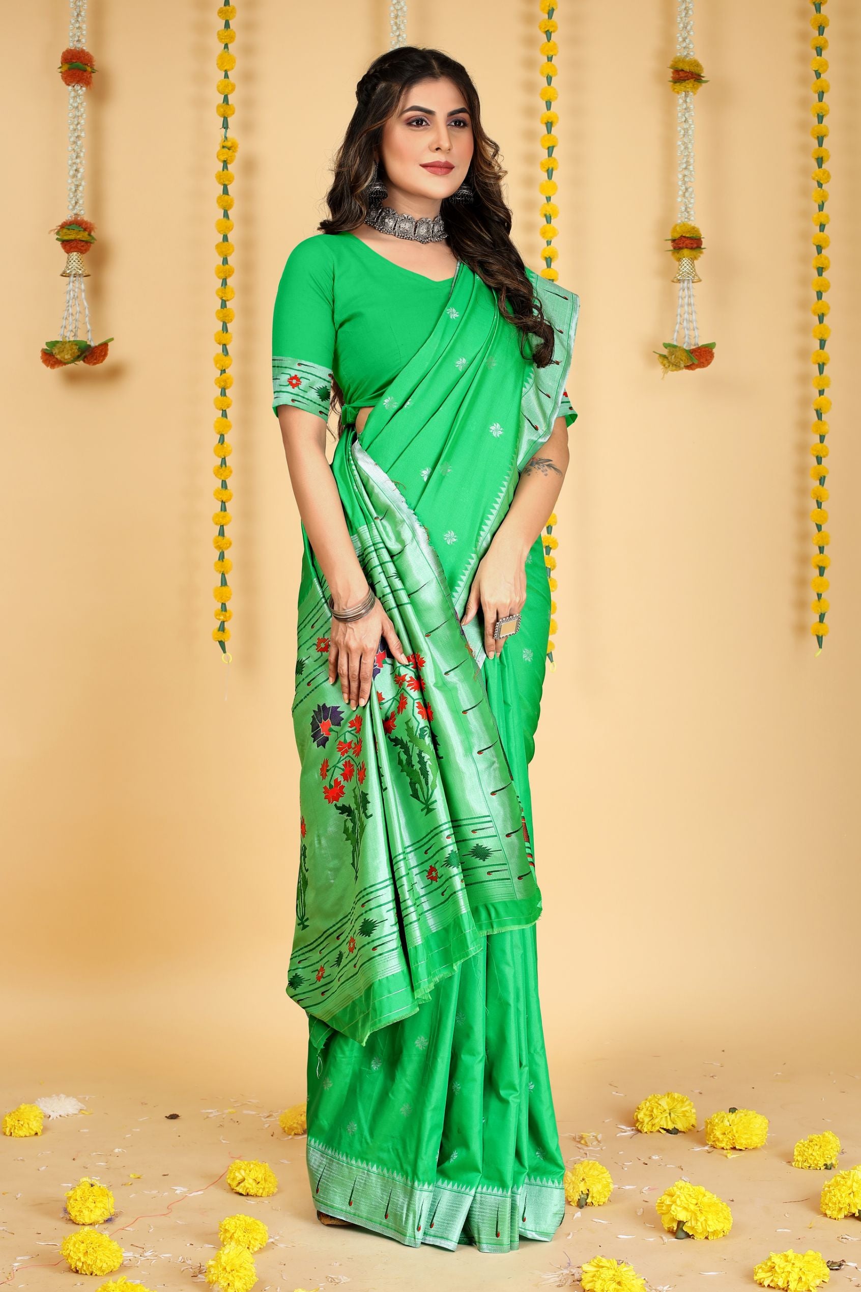 Green Color Traditional Paithani Silk Sarees