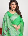 Green Color Embellished Paithani Silk Sarees