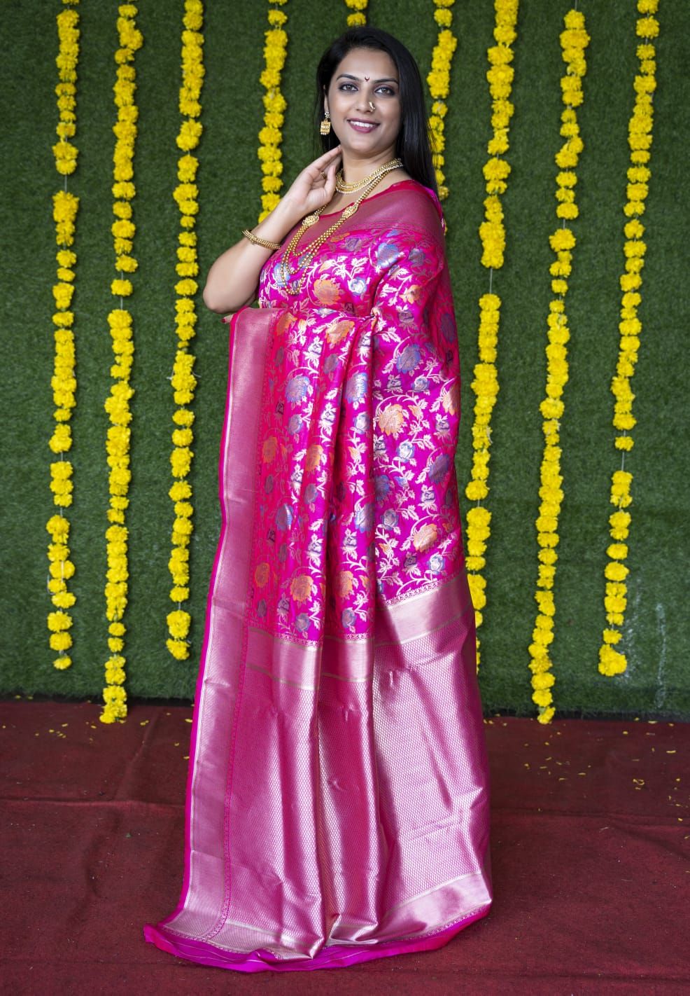 Pink Color Beautiful Meenakari Work Designer Banarasi Silk Saree and Blouse Pis