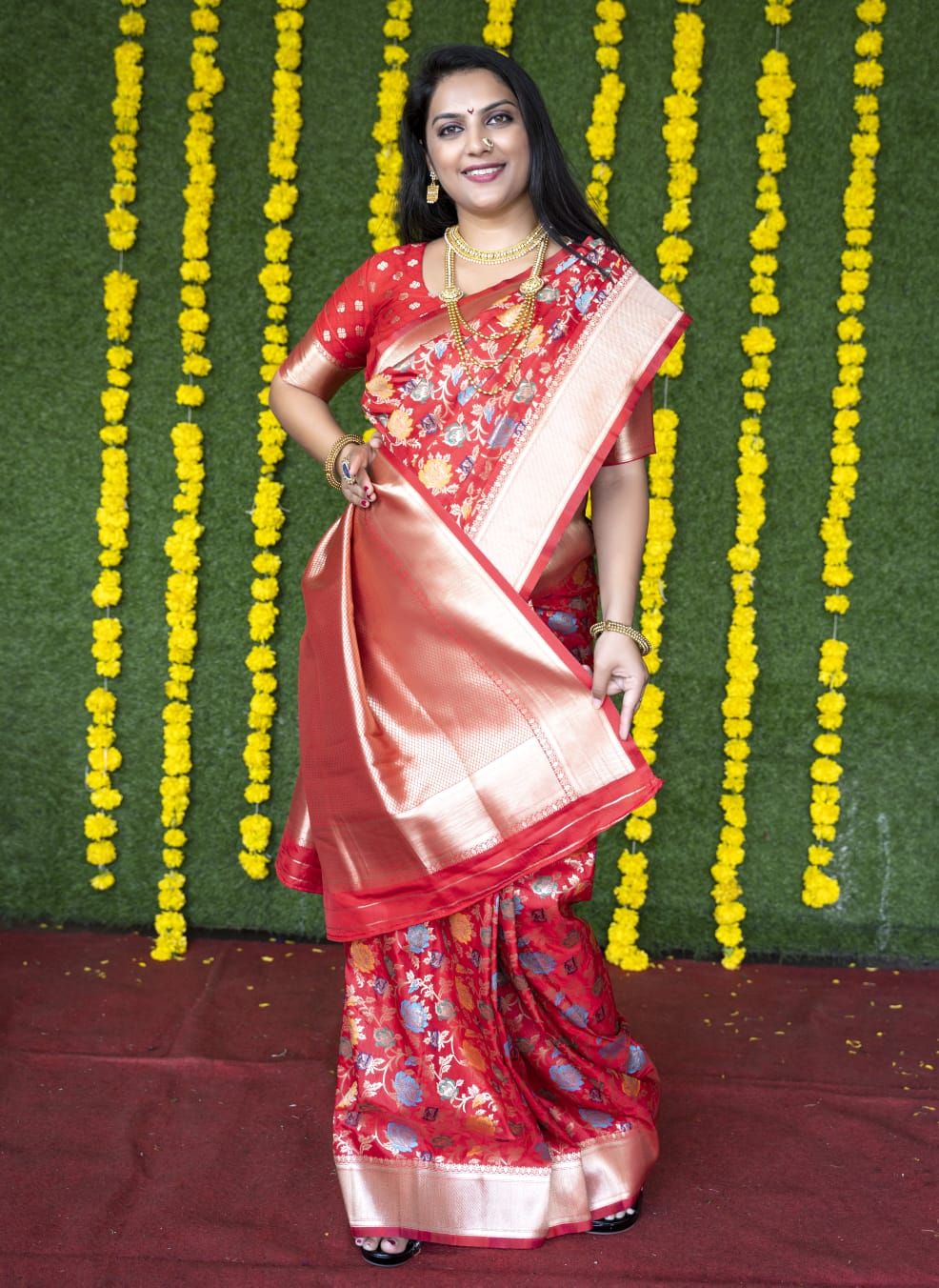 Red Color Beautiful Meenakari Work Designer Banarasi Silk Saree and Blouse Pis