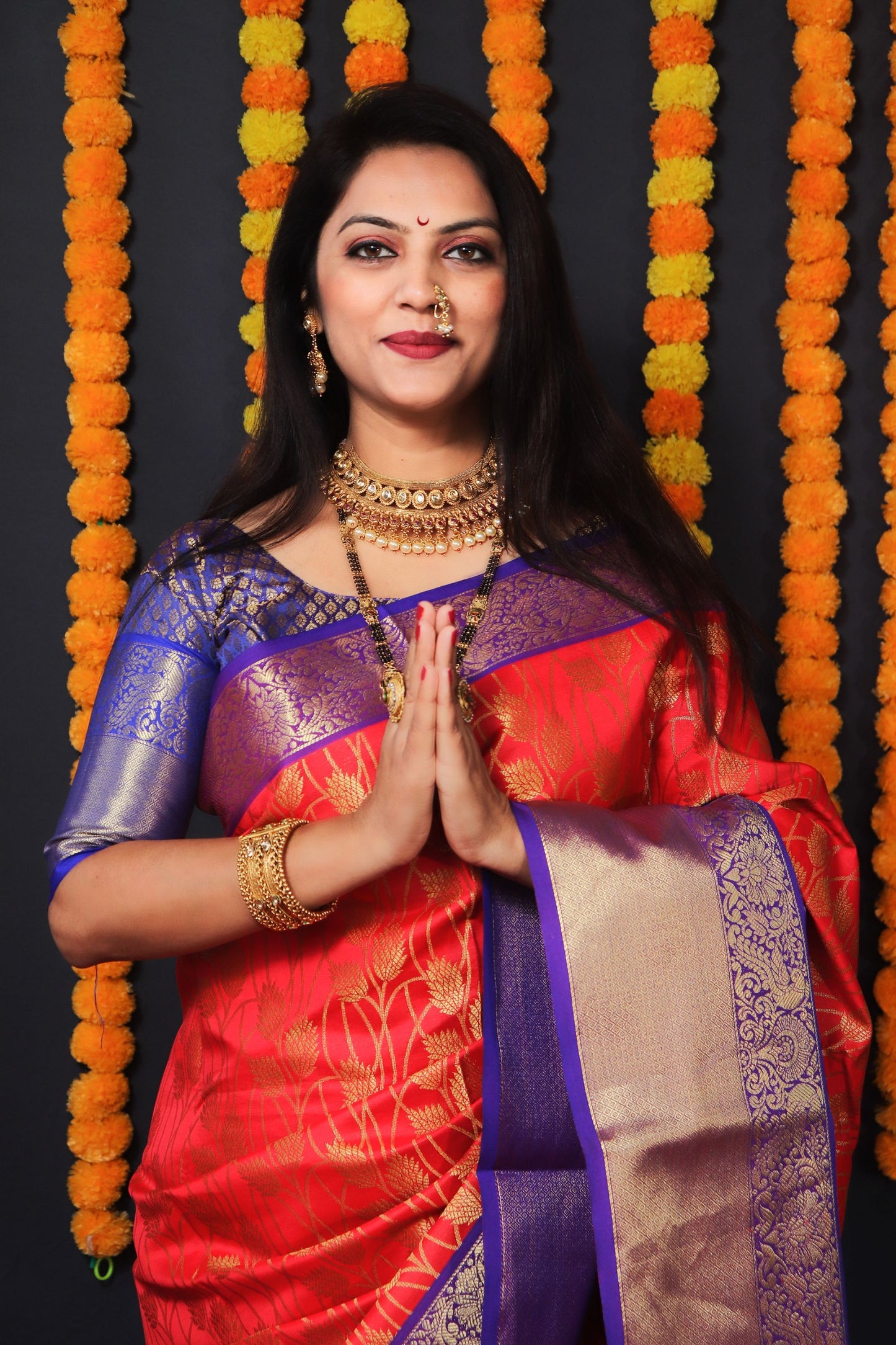 Red Color Kanchipuram South Silk Saree And Gold Zari Weaving Blouse