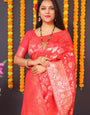 Red & Gold Toned Woven Design Zari Silk Blend Banarasi Saree