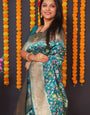 Steel rama color Bollywood look Beautiful Banarasi saree With designer Blouse and Pallu
