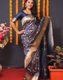 Navy blue color Bollywood look Beautiful Banarasi saree With designer Blouse and Pallu