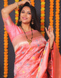Peach color Bollywood look Beautiful Banarasi saree With designer Blouse and Pallu