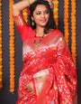 Red color Bollywood look Beautiful Banarasi saree With designer Blouse and Pallu