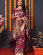 Wine color Bollywood look Beautiful Banarasi saree With designer Blouse and Pallu