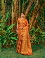 Lemon Orange Toned Traditional Kanjivaram Silk Saree and Gold Zari Weaving Work