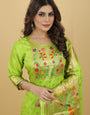 Lemon Green Color latest fashion suits in india suits in Paithani Style