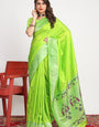 Lemon Green Color Embellished Paithani Silk Sarees