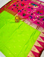 Lemon Green Color Handloom Traditional Paithani Silk Sarees