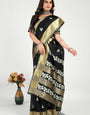 Black Color Pure Linen Silk Saree-Party wear Collection