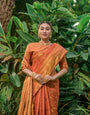 Musted Orange Toned Traditional Kanjivaram Silk Saree and Gold Zari Weaving Work