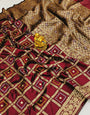 Maroon Toned Woven Design Bandhani Saree