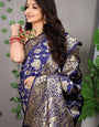 navy blue allover zari weaving designe new paithani saree for woman