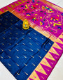 Navy Blue Color Handloom Traditional Paithani Silk Sarees