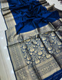 Navy Blue Toned Handwoven Banarasi Soft Silk Sarees